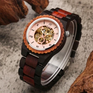 Orologio da polso meccanico automatico bambù uomo legno naturale lusso bracciale legno - Foto 1 di 7