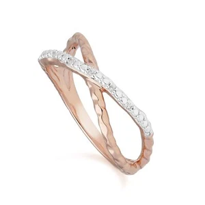 Diamond Pavé Hammered Crossover Ring in 9ct Rose Gold - Picture 1 of 2