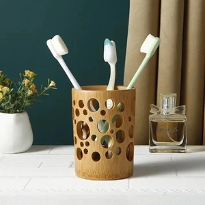 Natural Wooden Toothbrush Holder Toothbrush Cup Toothpaste Holder Cup Drainage - Picture 1 of 7