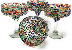 Mexikanisches mundgeblasenes Glas - 4er Set mundgeblasene Margarita Gläser Konfetti Rock ( - Bild 1 von 12