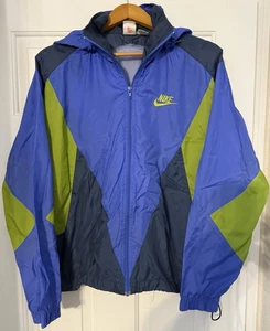 Vintage Medium 90er Nike blau grün Colorblock Windbreaker Jacke leicht Kapuze - Bild 1 von 14