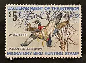 Travelstamps: US Duck Stamps Scott #RW41 $5 “Wood Duck” Used Hunter Signed - Picture 1 of 5