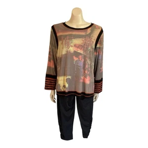 TS 2Pce Taking Shape Duo Top & 3/4 Pants Sz S 14-16 Stretchy L/S Tee Black Pants - Picture 1 of 17