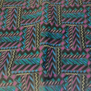 Vintage Cotton Fabric Zigzag Pink Yellow Blue Black 80's 240 x 220cm Semi Sheer - Picture 1 of 6