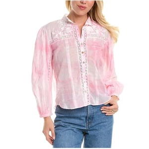 LoveShackFancy Ronda Top Island Pink Hand Dye Womens XS Button Front Cotton - Picture 1 of 19