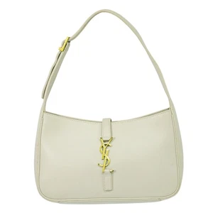 SAINT LAURENT Le 5 A 7 Leather Shoulder Bag Off-White Gold YSL - Picture 1 of 21