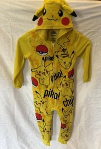Pokemon Pikachu Unisex Hooded One Piece Pajamas/PJs - Boys Girls Size 4/5 - Picture 1 of 6