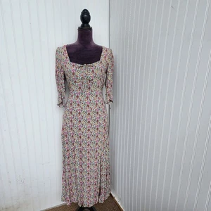Tahari weiches Viskose rot grün Blumen Etuikleid Maxi 3/4 Ärmel Kleid Bindeband Gr. M - Bild 1 von 15