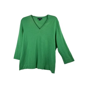Lands' End Women's 100% Cashmere V-Neck Sweater 3/4 Sleeve Size XL 18 - 20 Green - Picture 1 of 5