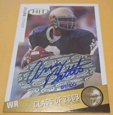 2003 SAGE Hit Class of 2003 Gold Auto /100 Arnaz Battle #CA3 RC Auto Notre Dame - Image 1 of 4