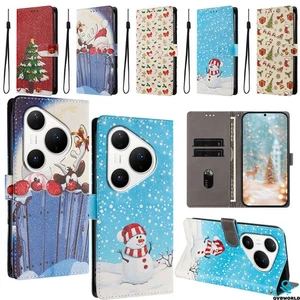 Case for Huawei P80 P60 P50 P40 P30 Christmas Wallet Case Magnetic Phone Cover - Picture 1 of 17