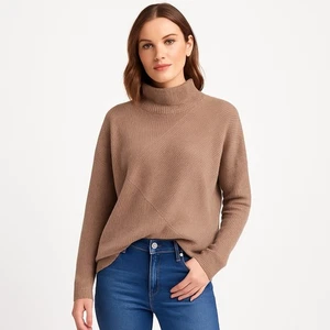 Maglione donna H by Bordeaux marrone a costine finto collo alto-basso taglia XL nuovo con etichette - Foto 1 di 17