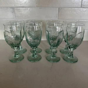 VTG Libbey Chivalry Green Water Goblets Textured Stemware Retro LOT of 8 - Picture 1 of 8