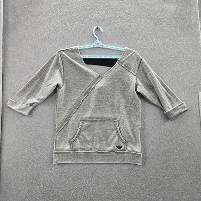Roxy Women Sweatshirt L Gray Logo 3/4 Sleeve Skater Y2K - Image 1 of 4
