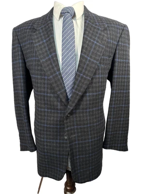 VINTAGE Mens Black JOHN HENRY Wool Graph Check Sport Coat Blazer Jacket SIZE 42S - Image 1 of 4