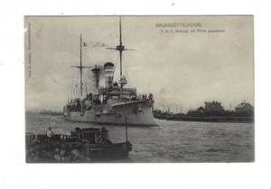 WWI SMS Medusa German Ship Passing the Ferry Brunsbuttelkoog RPPC Postcard 2438 - Picture 1 of 2
