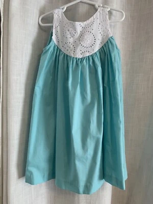 Girls Kelly’s Kid Dress Turquoise & White Eyelet Sleeveless Sz 5 6 Party Church - Image 1 of 4