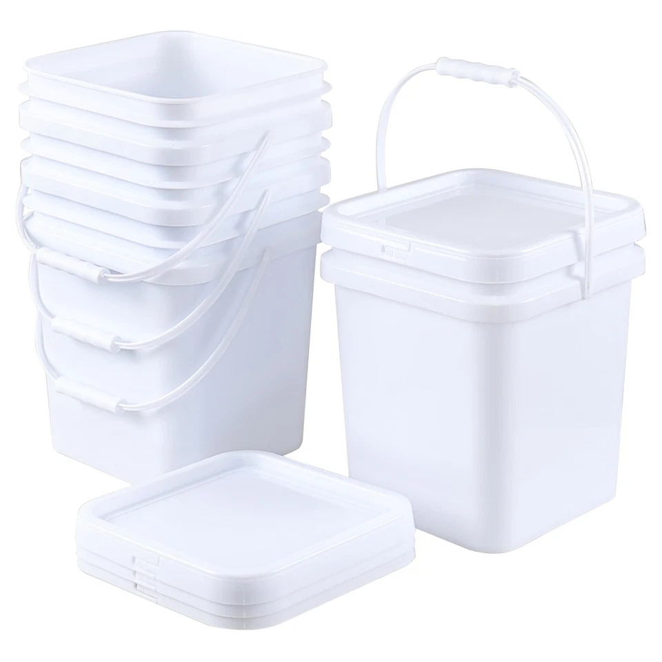 4-Pack 5 Gal Plastic Bucket Pail Food Grade w/ Handle & Lid for Storing Dry Food - Image 1 of 4