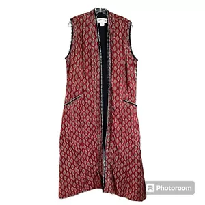 Orvis Open Overcoat Paisley Indian India Sz S Red Stitched Western Long Vest - Picture 1 of 10