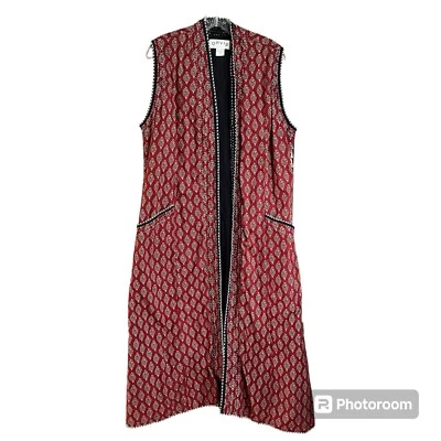 Colete longo Orvis aberto paisley indiano Índia tamanho P vermelho costurado ocidental - Imagem 1 de 4