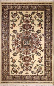 Rugstc 4x6 Caucasian Design White  Rug, Hand-Knotted,Geometric with Silk/Wool - Picture 1 of 5