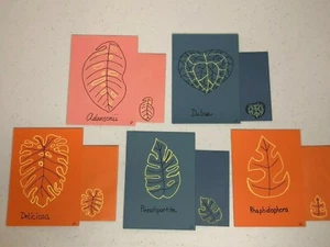 Juego de 5 tarjetas de notas hojas de Monstera planta exótica dibujadas a mano 5-3/4 x 4-1/4 - Imagen 1 de 9