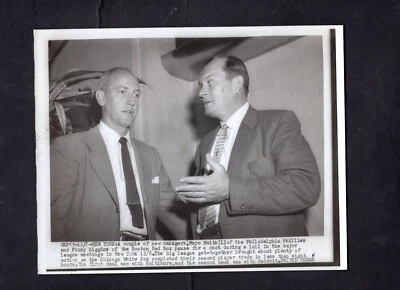 Mayo Smith & Pinky Higgins 1954 Press Photo Philadelphia Phillies Boston Red Sox - Image 1 of 2