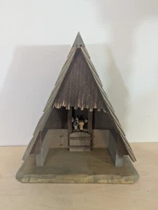 Vintage ANRI Style Wooden Hand Carved Stable Manger Creche for 11" Italy - Picture 1 of 8