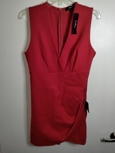 VALENTINO Abito Lulu's taglia L rosso Surplice scollo a V senza maniche cocktail party avvolgente NUOVO NUOVO CON ETICHETTE