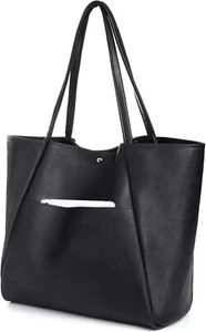 Large Tote Bag for Women Work 25L Travel Vegan Leather Ladies Handbags (Black) - Picture 1 of 5