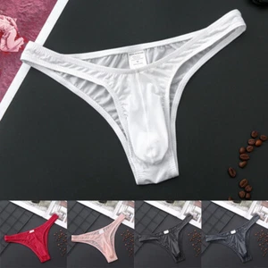 Men Thong String Men's Sexy Underwear Panties Translucent Ice Silk Tanga Gay - Picture 1 of 14