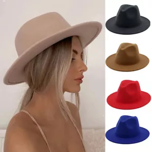 Womens Soft Wool Felt Fedora Floppy Cloche Wide Brim Hat Girl Cap Party Hat - Picture 1 of 10