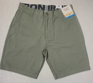IRON CO. Men's Stretch Fabric Flex Waist Flat Front Shorts True Olive All Size - Picture 1 of 7