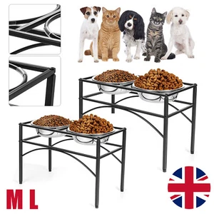 Double Elevated Raised Dog Pet Feeder Bowl Food Water Stand Tray Stainless Steel - Picture 1 of 14