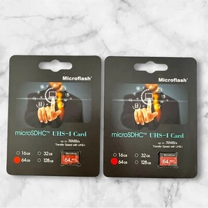 Lot Of 2 Microflash MicroSD SDHC UHS-I Memory Card 64 GB - Picture 1 of 3