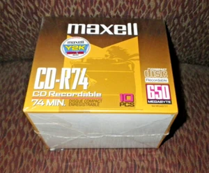 Vintage 2000 Maxell CD-R74 CD Record-able,650 Megabyte,74 Minute, (10-Pack) NEW - Picture 1 of 7