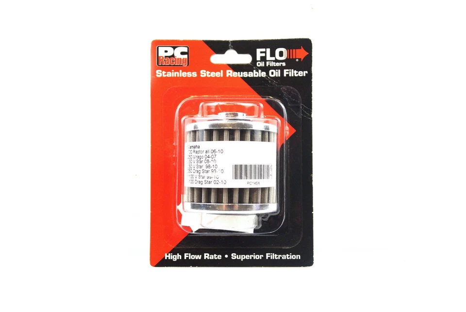 OIL FILTER FLO REUSABLE PC145X, PC RACING USA STAINLESS STEEL - Image 1 of 1
