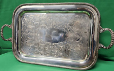 VTG Silver Plate Etched Serving Tray with Handles 18" X 13" Rectangular