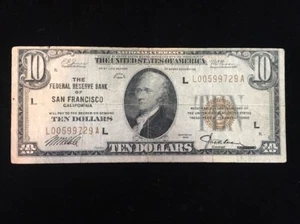US $10 Federal Reserve Bank of San Francisco, California Note Series 1929 - Picture 1 of 10