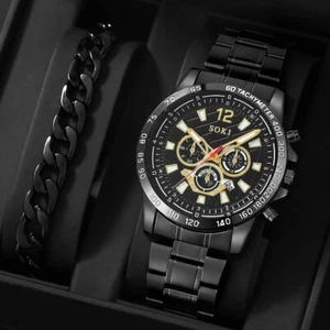 Herren Armbanduhr, elegante Herrenarmbanduhr, Uhr schwarz/gold  - Bild 1 von 5