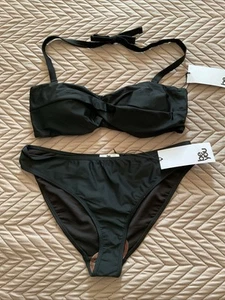Be You Bikini Bandeau Bra Halter/Strapless Hi-Leg Bottoms BN RP£36 Sz 14 Black - Picture 1 of 14