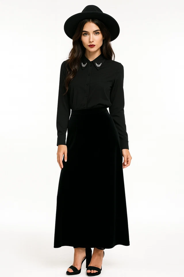 Maxi Falda Y2K Notations Terciopelo Mujer XL Negra Capricho Bruja Oscura Romántica Foto 1 de 4