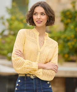 Joe Browns Women's Vintage Broderie Detail Top, Yellow, 18 - Picture 1 of 6