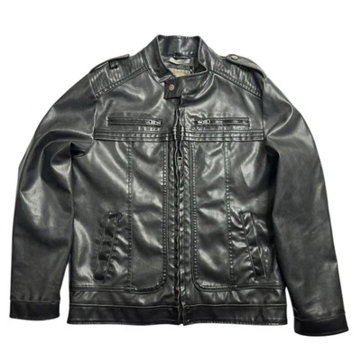 BKE Faux Leather Jacket Men’s Size Medium Black Full Zip Biker Athletic Fit - Image 1 of 4