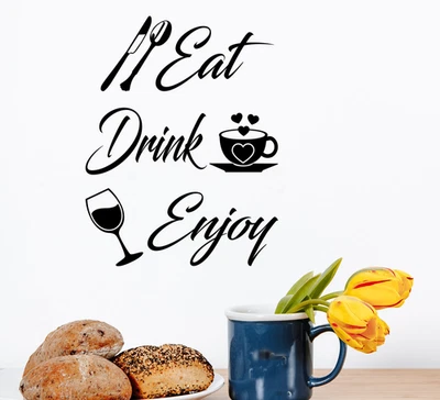 Wall Art Stickers Eat Drink Enjoy Home Decals Kitchen Quotes Cutlery Words Art - Image 1 of 4