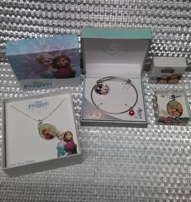 Lote de 3 Pulsera Disney Joyería Dije, Collar Frozen Chapado en Plata Fina, Tsum Foto 1 de 4