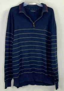 Nautica 1/4 Zip Herren Pullover Pulli blau grau gestreift langarm 2XL - Bild 1 von 2
