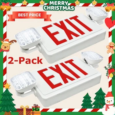 2件装LED出口标志带应急灯,94V-0耐火,120-277 VAC — 第 1/4 张图片
