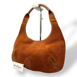 Salvatore Ferragamo One Schultertasche Mini Hobo Orange Braun Wildleder Leder GEBRAUCHT - Bild 1 von 13