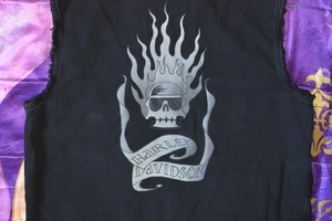 Harley Davidson Logo Mens BLAZING BONES T-shirt Vest Flaming Skull Large Black - Picture 1 of 12